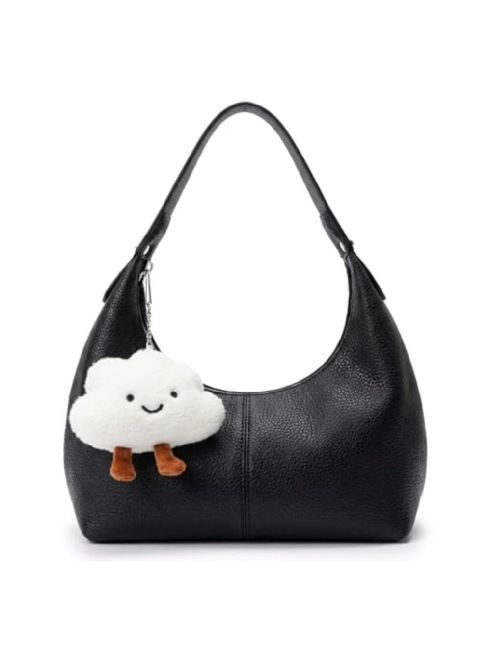 Small Vegan Leather Slouchy Hobo Shoulder Bag Y2K Cloud Pendant